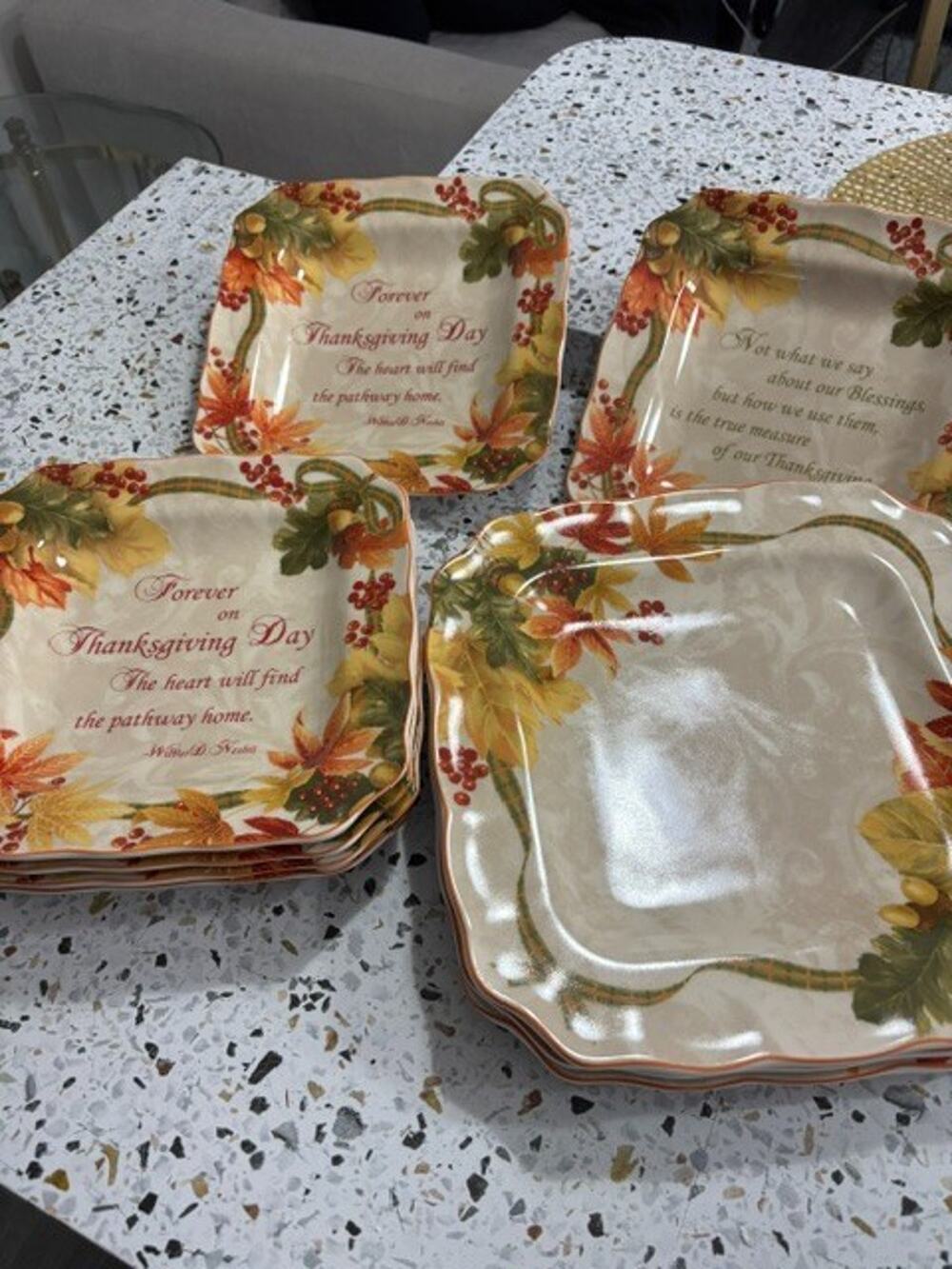 222 Fifth Autumn Celebration Plates Set of 9pc. Square Thanksgiving Dinner Salad